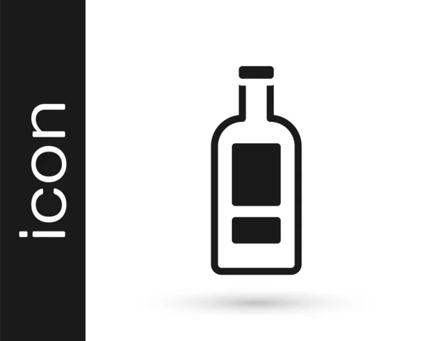 Zwarte Glazen Fles Wodka Icoon Geïsoleerd Witte Achtergrond Vector — Stockvector