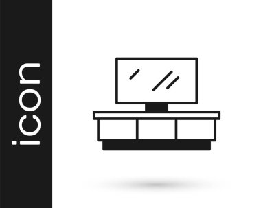 Siyah televizyon masası simgesi beyaz arkaplanda izole edildi. Vektör.