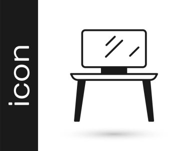 Siyah televizyon masası simgesi beyaz arkaplanda izole edildi. Vektör.