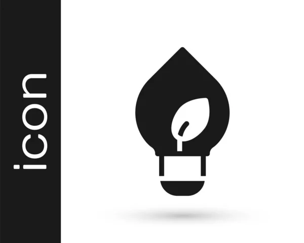 Black Light Bulb Leaf Icon Isolated White Background Eco Energy — Stock Vector