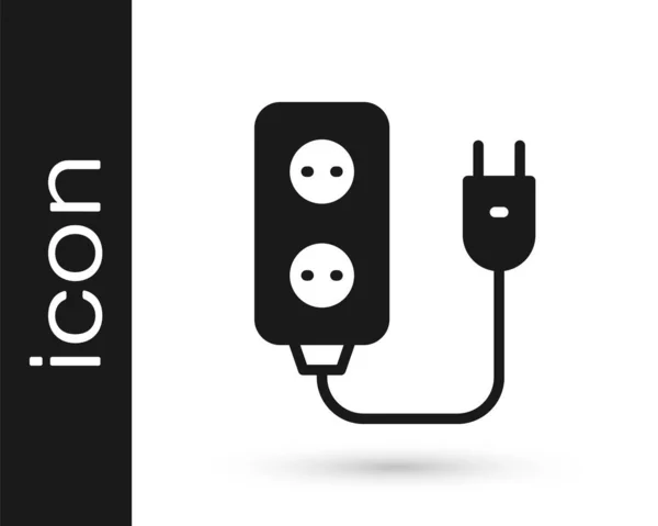 Black Electric Extension Cord Icon Isolated White Background Power Plug — 스톡 벡터