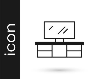 Siyah televizyon masası simgesi beyaz arkaplanda izole edildi. Vektör.