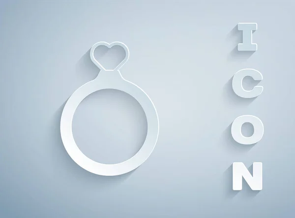 Carta Tagliata Icona Fedi Nuziali Isolato Sfondo Grigio Sposa Sposo — Vettoriale Stock