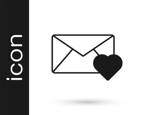 Envelope Preto Com Ícone Coração Valentine Isolado Fundo Branco Mensagem — Vetor de Stock