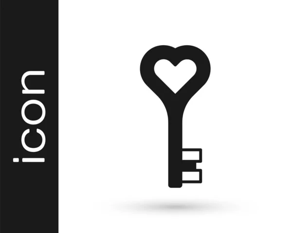 Μαύρο Κλειδί Σχήμα Καρδιάς Εικονίδιο Που Απομονώνεται Λευκό Φόντο Ευτυχισμένη — Διανυσματικό Αρχείο