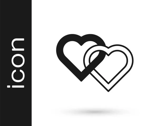 Ícone Black Two Linked Hearts Isolado Fundo Branco Símbolo Romântico —  Vetores de Stock