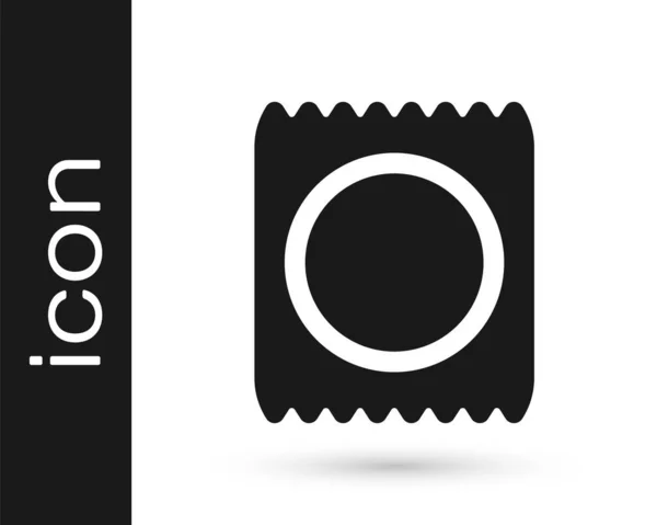 Préservatif Noir Dans Icône Paquet Isolé Sur Fond Blanc Symbole — Image vectorielle
