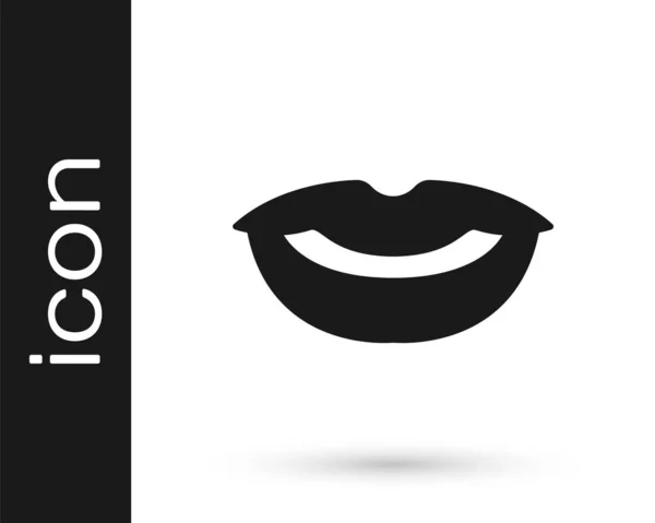 Zwarte Glimlachende Lippen Pictogram Geïsoleerd Witte Achtergrond Glimlach Symbool Vector — Stockvector
