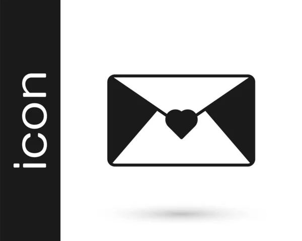 Envelope Preto Com Ícone Coração Valentine Isolado Fundo Branco Mensagem —  Vetores de Stock