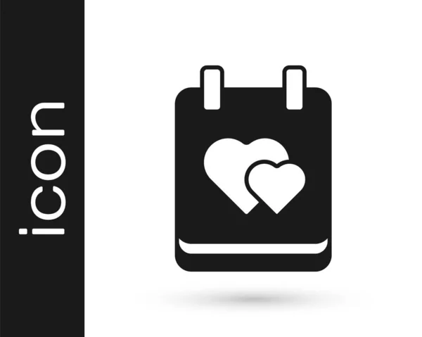 Schwarzer Kalender Mit Herz Symbol Auf Weißem Hintergrund Valentinstag Liebessymbol — Stockvektor