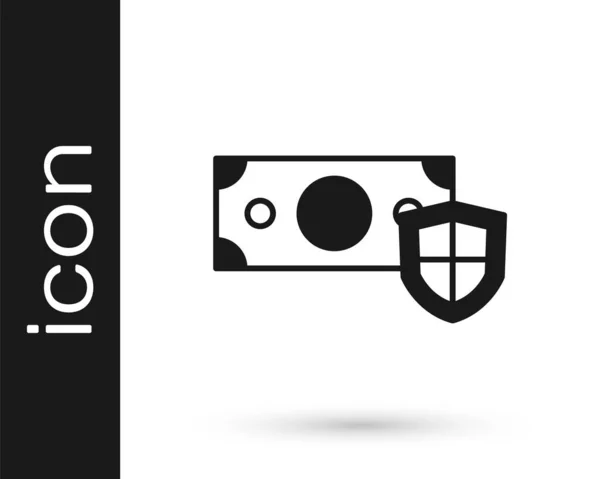Чорні Гроші Значком Щита Ізольовані Білому Тлі Концепція Страхування Безпека — стоковий вектор