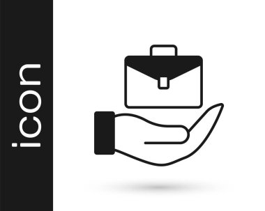 Siyah El evrak çantası ikonu beyaz arka planda izole edildi. Sigorta konsepti. Güvenlik, güvenlik, koruma, konsept koruma. Vektör.