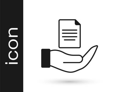 Siyah Sözleşme beyaz arka planda izole edilmiş bir el simgesi. Sigorta konsepti. Güvenlik, güvenlik, koruma, konsept koruma. Vektör.