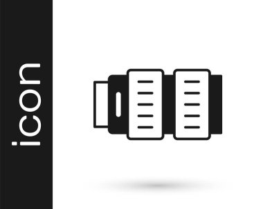 Siyah Kamera fotoğraf merceği simgesi beyaz arkaplanda izole edildi. Vektör.