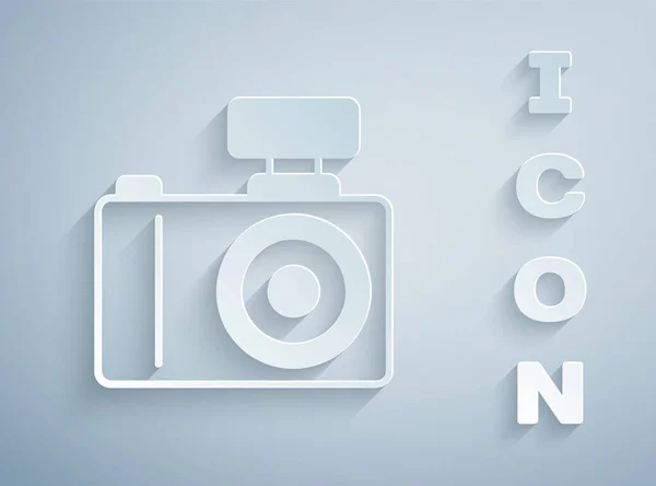 Paper Cut Photo Camera Icon Isolated Grey Background Kamera Foto - Stok Vektor