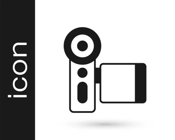 Zwarte Cinema Camera Pictogram Geïsoleerd Witte Achtergrond Video Camera Filmbord — Stockvector
