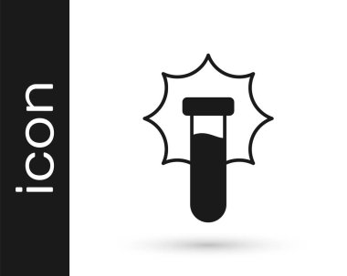 Siyah Kimyasal deney, beyaz arka planda izole edilmiş şişe ikonundaki patlama. Test tüpünde kimyasal patlama. Vektör.