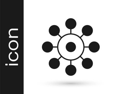 Beyaz arkaplanda siyah virüs simgesi izole edildi. Corona virüsü 2019-nCoV. Bakteri ve mikroplar, hücre kanseri, mikrop, mantar. Vektör.