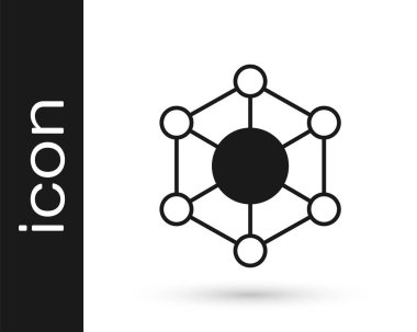 Beyaz arkaplanda siyah molekül simgesi izole edildi. Kimya moleküllerinin yapısı, fen öğretmenlerinin yenilikçi eğitim posteri. Vektör.