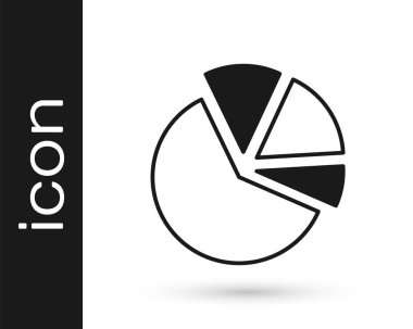 Beyaz arkaplanda siyah pasta grafiği ikonu izole edildi. Diyagram çizelgesi. Vektör.