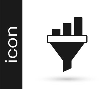 Kara Satış hunisi beyaz arka planda izole edilmiş pazarlama ve girişim simgesi grafiği ile. Bilgi şablonu. Vektör.