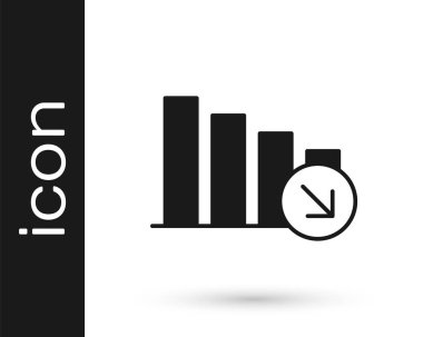 Siyah Finansal büyüme azalması beyaz arka planda izole edilmiş bir simge. Gelirleri arttırıyorum. Vektör.