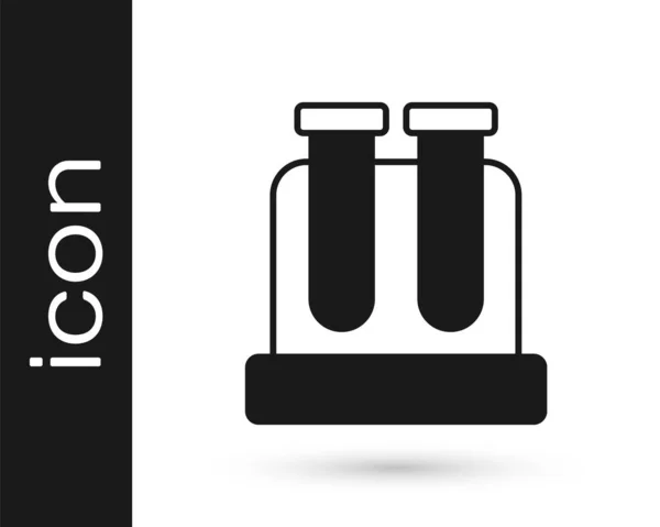 黑色试管和烧瓶化学实验室测试图标隔离在白色背景 实验室玻璃器皿标志 — 图库矢量图片