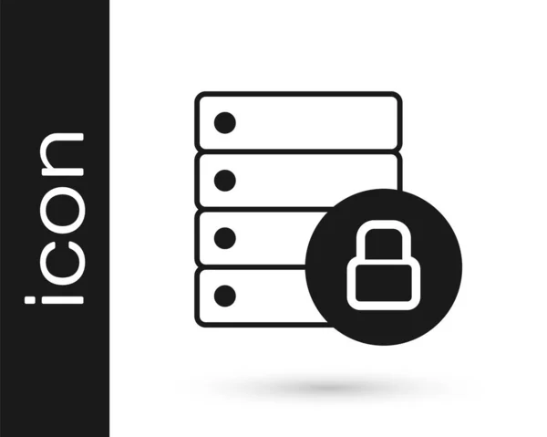 黑色服务器安全与关闭挂锁图标隔离在白色背景 数据库和锁 保护概念 — 图库矢量图片