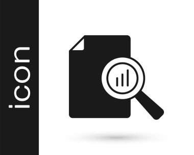 Grafik grafik simgesine sahip Siyah Belge beyaz arkaplanda izole edildi. Metin dosya simgesini rapor et. Muhasebe tabelası. Denetim, analiz, planlama. Vektör.