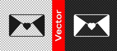 Şeffaf arka planda izole edilmiş, Sevgililer Günü kalp ikonu olan siyah zarf. Mesaj aşkım. Aşk ve romantizm mektubu. Vektör.