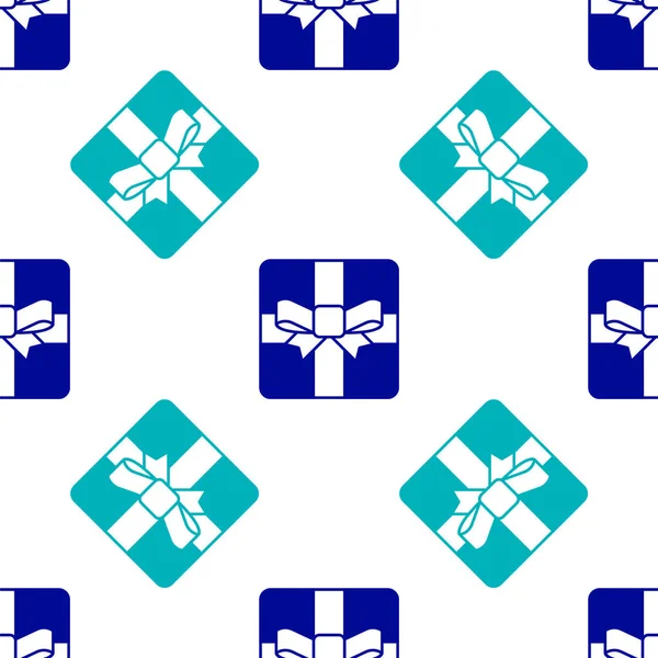Blue Gift Box Ikon Isolerad Sömlös Mönster Vit Bakgrund Alla — Stock vektor