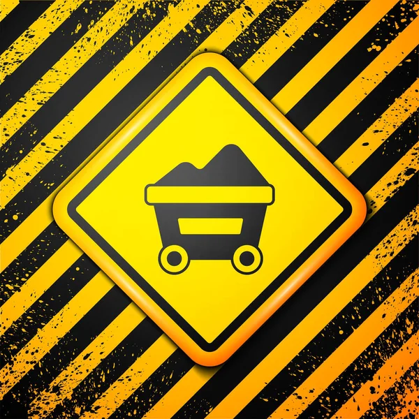 Black Coal Mine Trolley Icon Isolated Yellow Background Factory Coal — Stock Vector