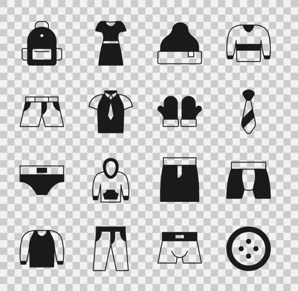 Set Sewing Button Clothes Men Underpants Tie Beanie Hat Shirt — Stock Vector