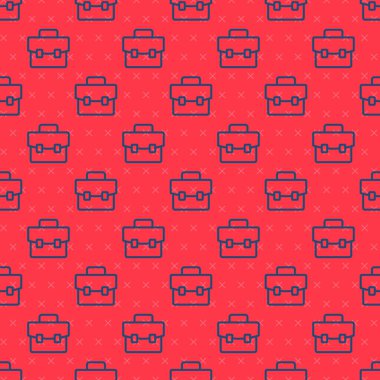 Mavi çizgi evrak çantası simgesi kırmızı arkaplanda izole edilmiş. İş ilanı. İş portföyü. Vektör.