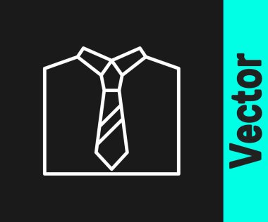 Beyaz çizgi kravat simgesi siyah arkaplanda izole edildi. Boyunbağı ve boyun bezi sembolü. Vektör.