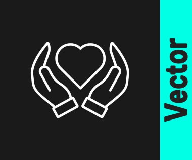Siyah arkaplanda beyaz çizgili kalp ikonu var. El çabukluğu aşk sembolü. Sevgililer Günü sembolü. Vektör.