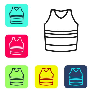 Siyah Çizgili Undershirt simgesi beyaz arkaplanda izole edildi. Renkli kare düğmelerle simgeleri ayarla. Vektör.