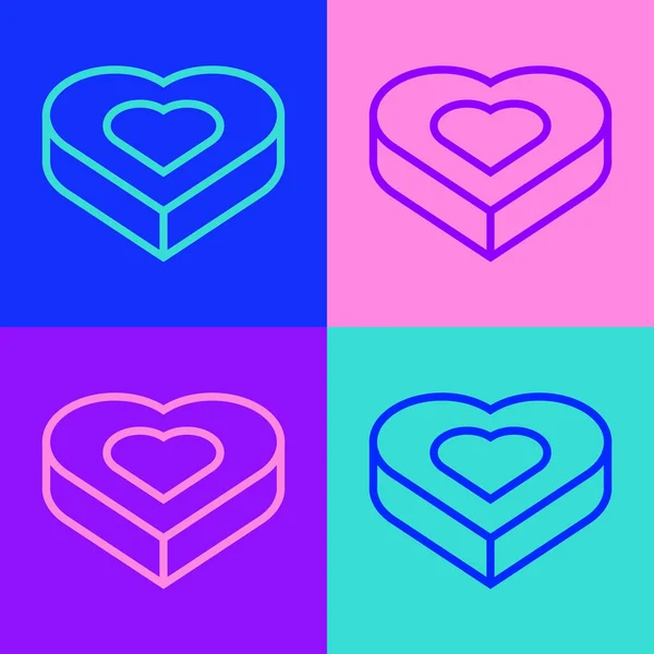 Pop Art Line Candy Heart Shaped Box Icon Isolated Color — Stock Vector