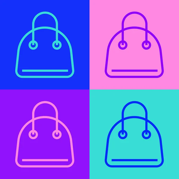 Pop Art Line Handbag Icon Isolated Color Background Female Handbag — Stock Vector
