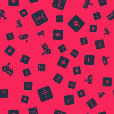 Elektrik sembolü toprak transformatörü nükleer güç santrali ve lambayı elektronik devrede pürüzsüz şablona ayarla. Vektör.