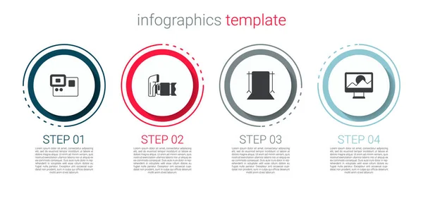 Set Action Extreme Kamera Foto Leeres Fotostudio Und Retusche Geschäftsinfografische — Stockvektor