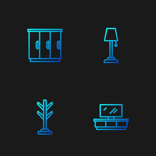Set Line Tischständer Garderobe Und Stehlampe Farbverlauf Symbole Vektor — Stockvektor