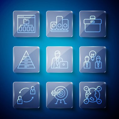 İnsan Kaynakları Hedefini, Dünya Evrak Çantası İşadamı Piramit grafikleri bilgi grafikleri tarayıcı dosyaları ve People ampul ikonu üzerinde ok konumu ile ayarla. Vektör.