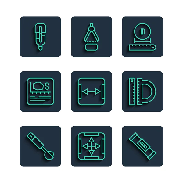 Set Line Messlöffel Flächenmessung Baublasenpegel Durchmesser Medizinisches Thermometer Und Winkelmesser — Stockvektor