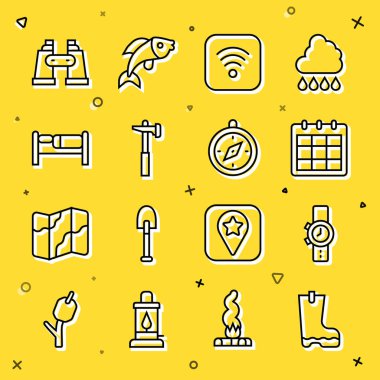 Wi-Fi kablosuz internet çekiçli yatak dürbünü ve pusula simgesi. Vektör.