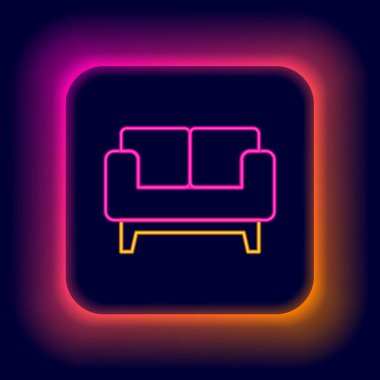 Parlayan neon hattı kanepe simgesi siyah arkaplanda izole edildi. Renkli taslak konsepti. Vektör.