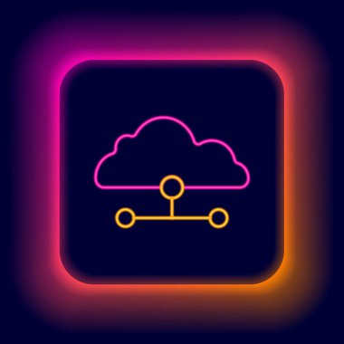 Parlayan neon hattı Network bağlantı simgesi siyah arkaplanda izole edildi. Sosyal teknoloji. Bulut hesaplama konsepti. Renkli taslak konsepti. Vektör.