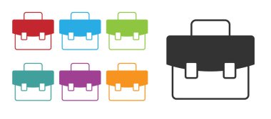 Beyaz arkaplanda siyah evrak çantası simgesi izole edildi. İş ilanı. İş portföyü. Simgeleri renklendirin. Vektör.