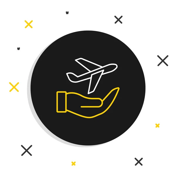 Čára Letadlo Ruce Ikona Izolované Bílém Pozadí Létající Letadlo Letecká — Stockový vektor