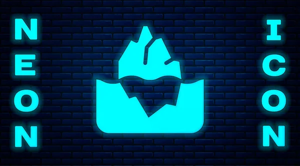 Leuchtende Neon Iceberg Ikone Isoliert Auf Backsteinwand Hintergrund Vektor — Stockvektor